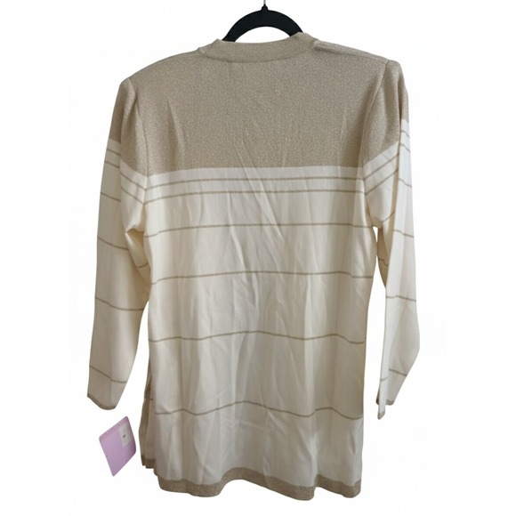 Exclusively Misook Metallic Striped Cardigan + Tank Gold Ivory NWT Petite Large - Picture 5 of 9